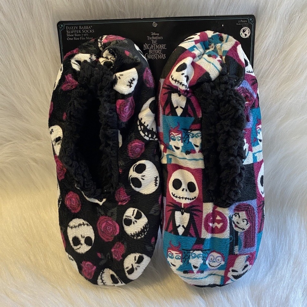 Disney The Nightmare Before Christmas Slipper Socks Fuzzy Babba Jack Skellington